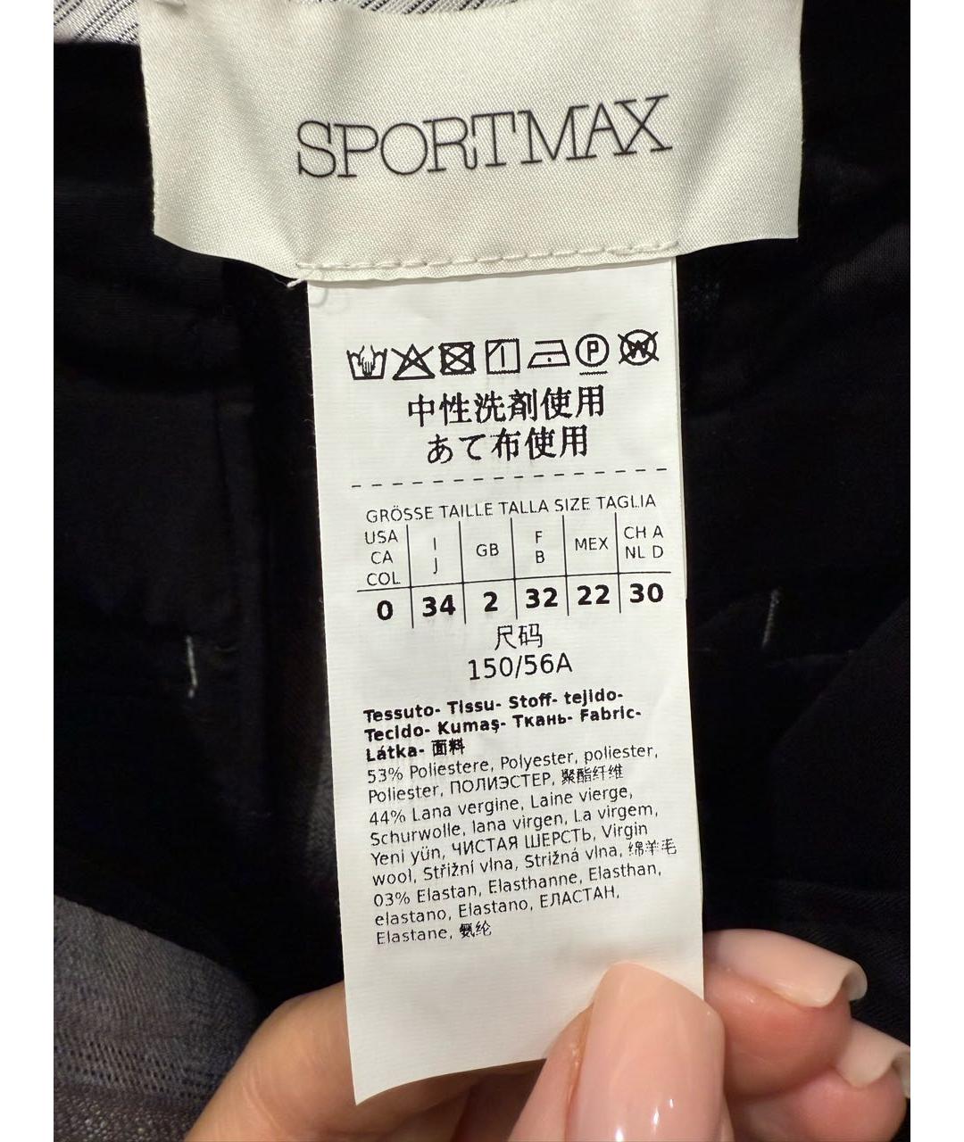 SPORTMAX Серые шерстяные брюки узкие, фото 3