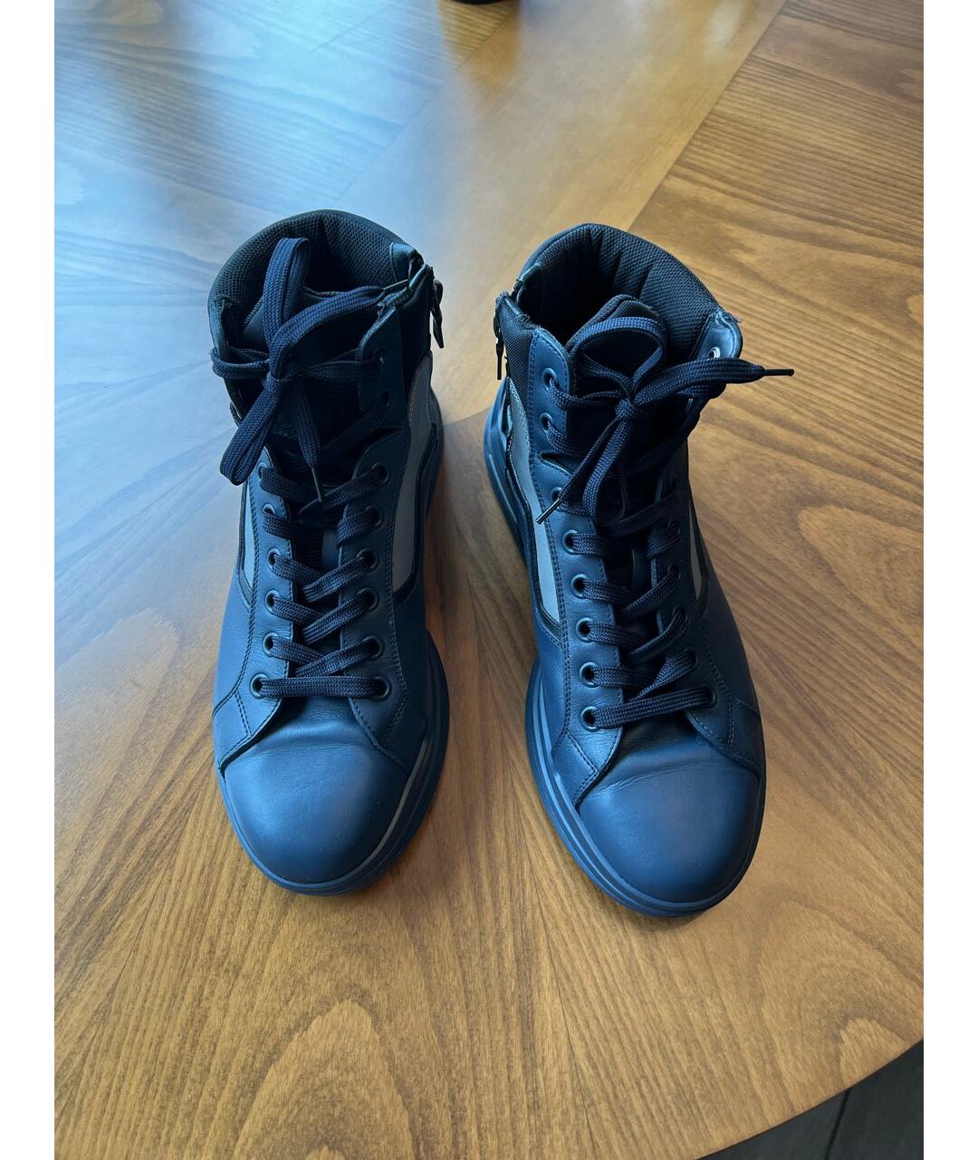 PRADA Темно-синие кожаные высокие кроссовки / кеды, фото 2