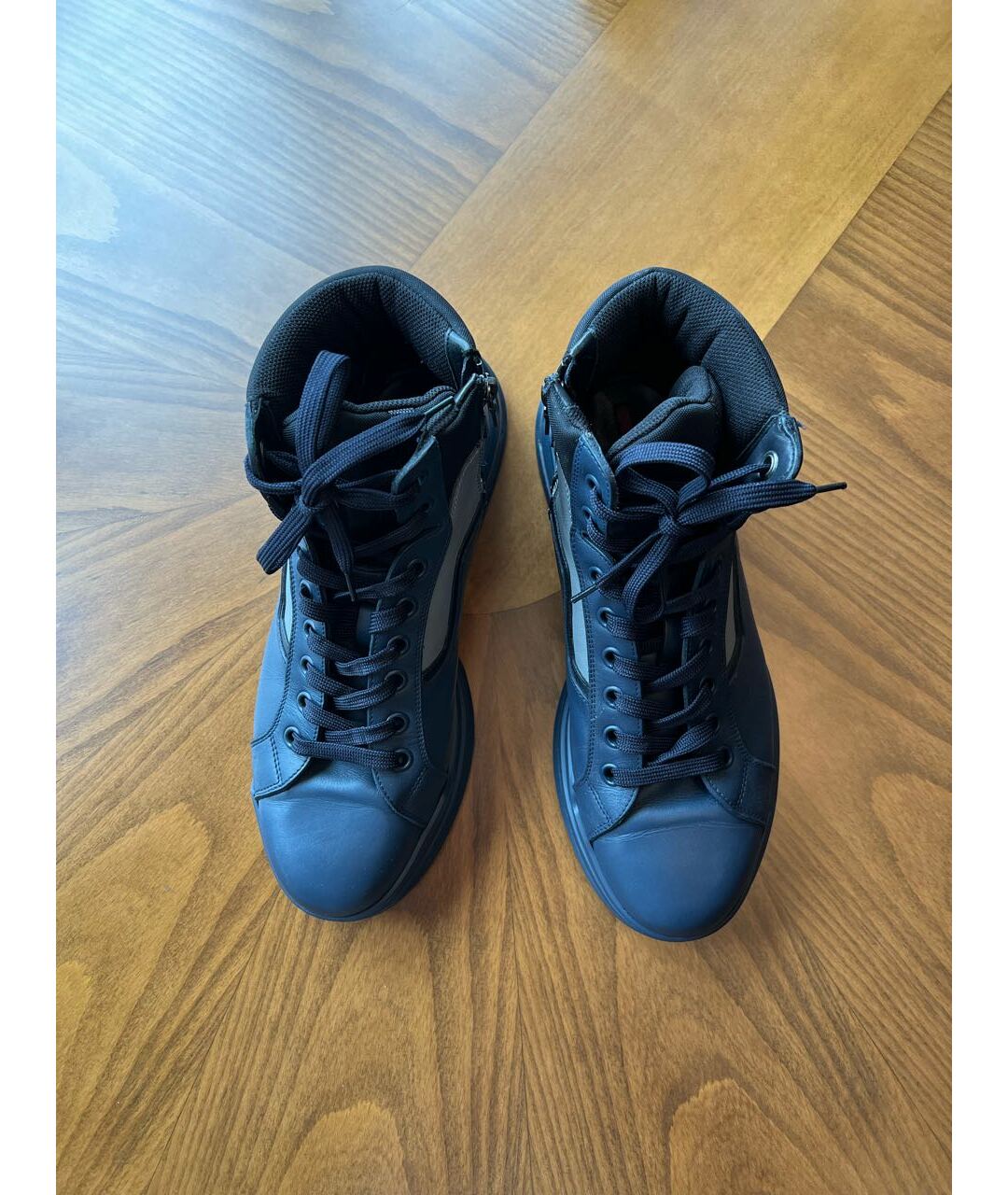PRADA Темно-синие кожаные высокие кроссовки / кеды, фото 3