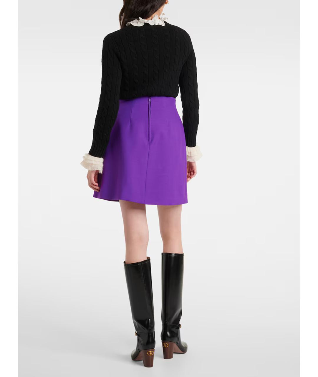 VALENTINO Фиолетовая шерстяная юбка мини, фото 3