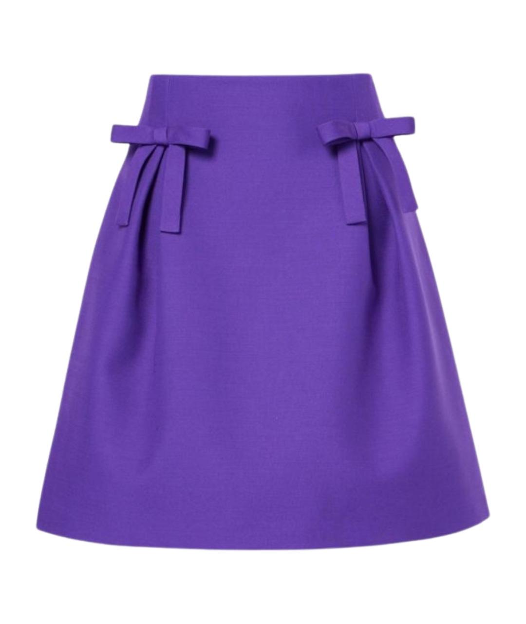 VALENTINO Фиолетовая шерстяная юбка мини, фото 1