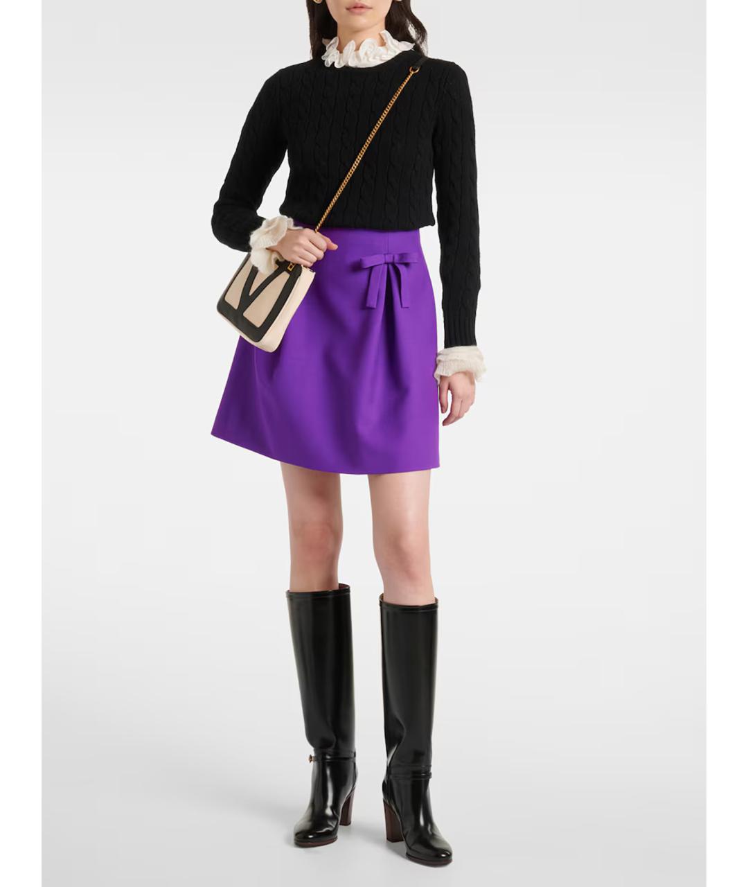 VALENTINO Фиолетовая шерстяная юбка мини, фото 2