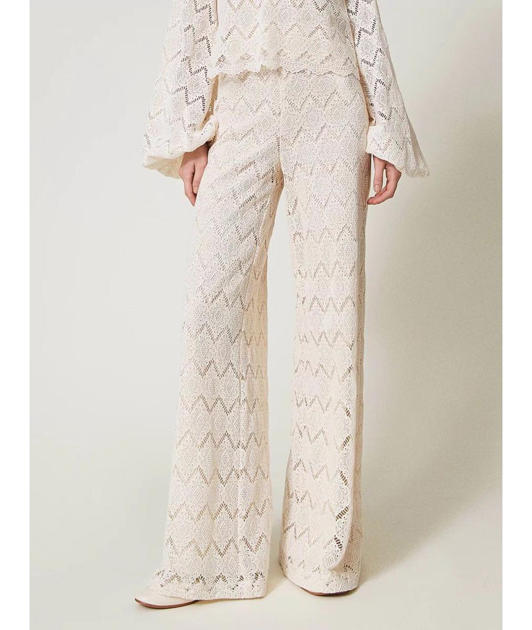 TWIN-SET Бежевые хлопковые брюки широкие, фото 5