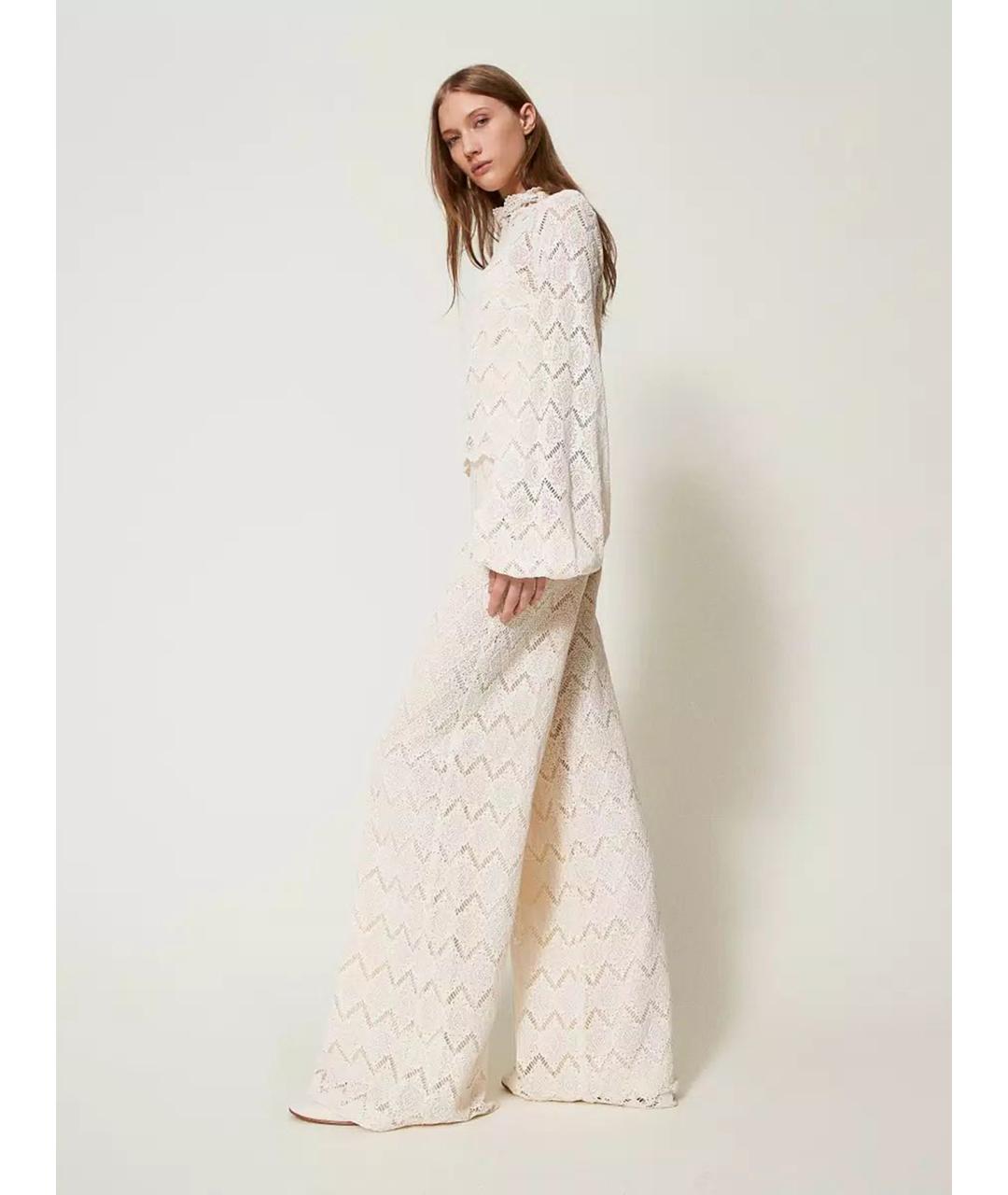 TWIN-SET Бежевые хлопковые брюки широкие, фото 3