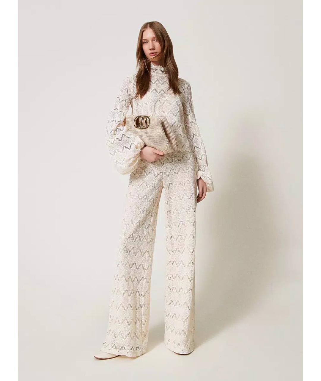 TWIN-SET Бежевые хлопковые брюки широкие, фото 2