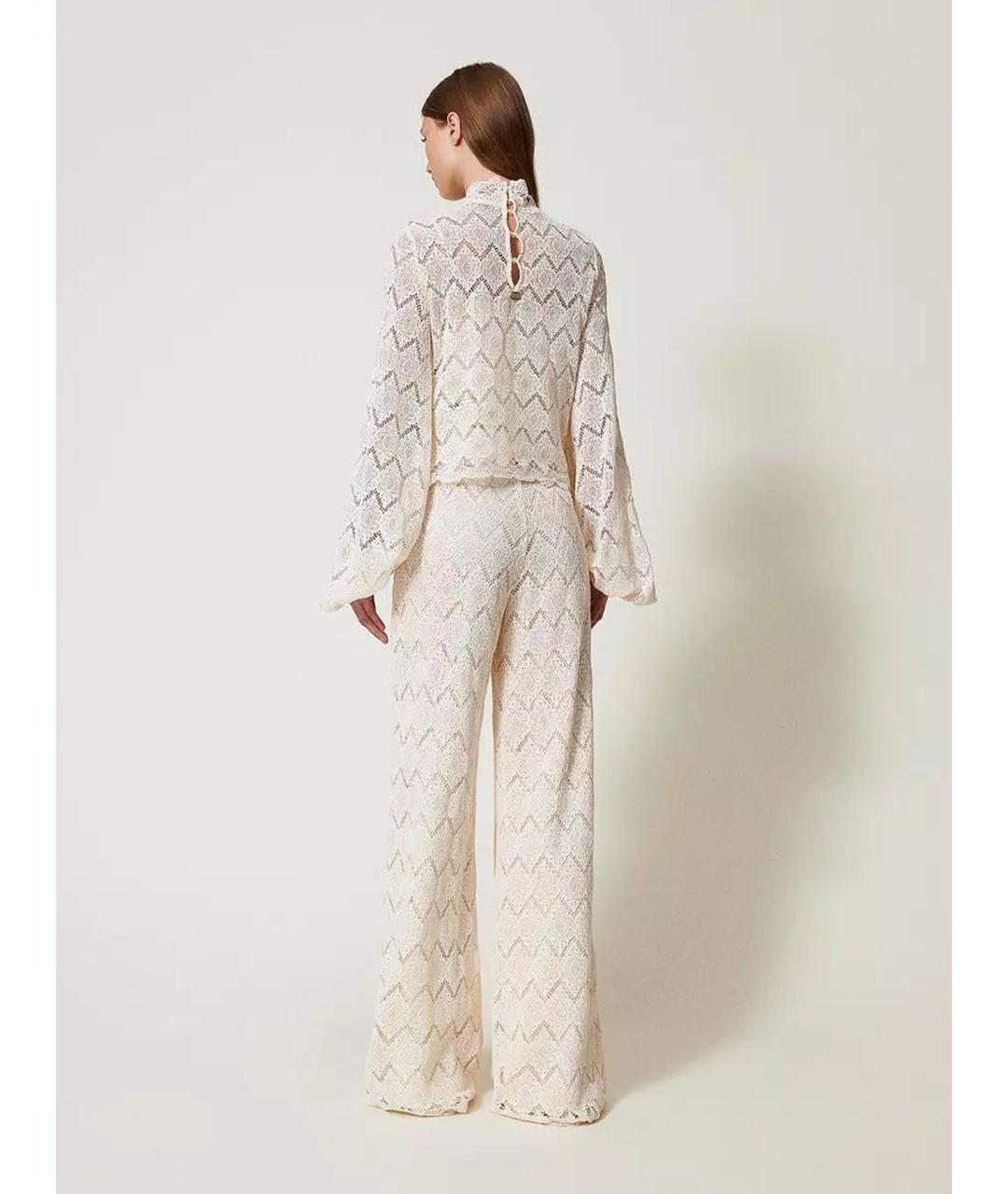 TWIN-SET Бежевые хлопковые брюки широкие, фото 4