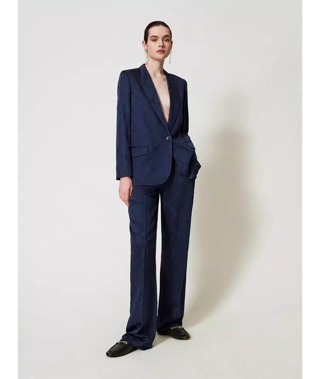 TWIN-SET Синие вискозные брюки широкие, фото 2