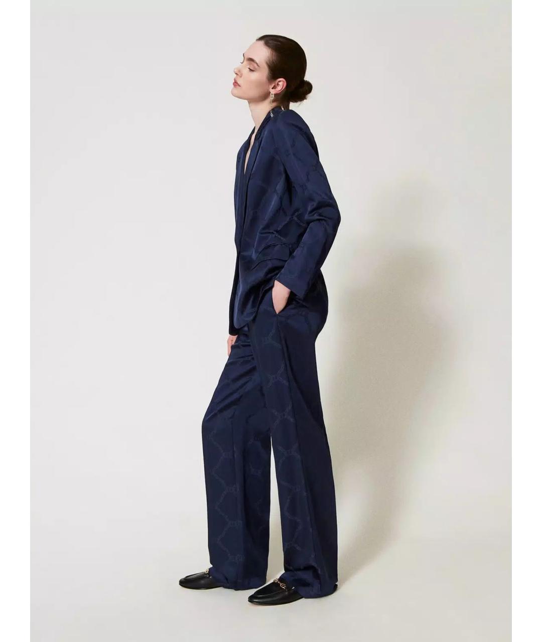 TWIN-SET Синие вискозные брюки широкие, фото 3