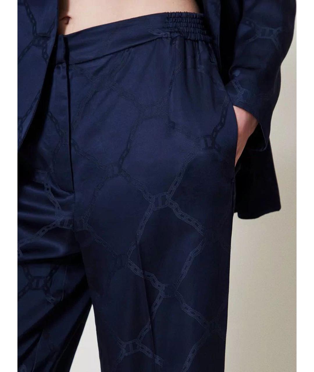TWIN-SET Синие вискозные брюки широкие, фото 5