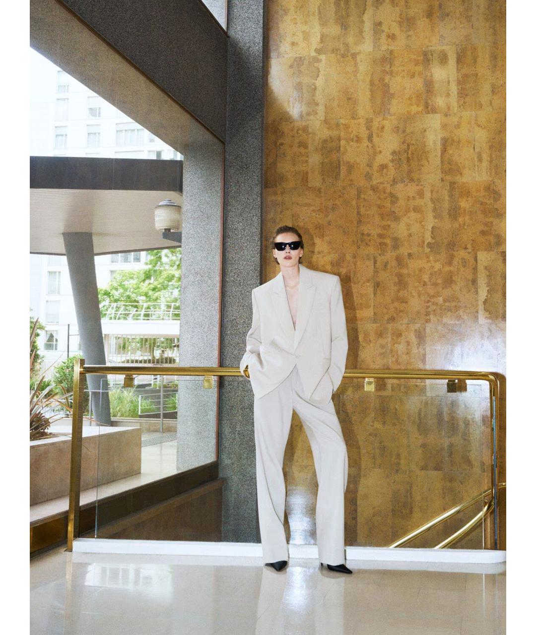 SAINT LAURENT Бежевые шерстяные брюки широкие, фото 2