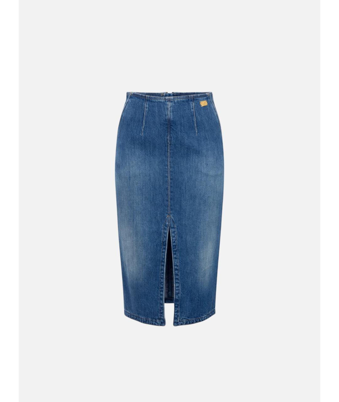 ELISABETTA FRANCHI Синяя хлопковая юбка миди, фото 6