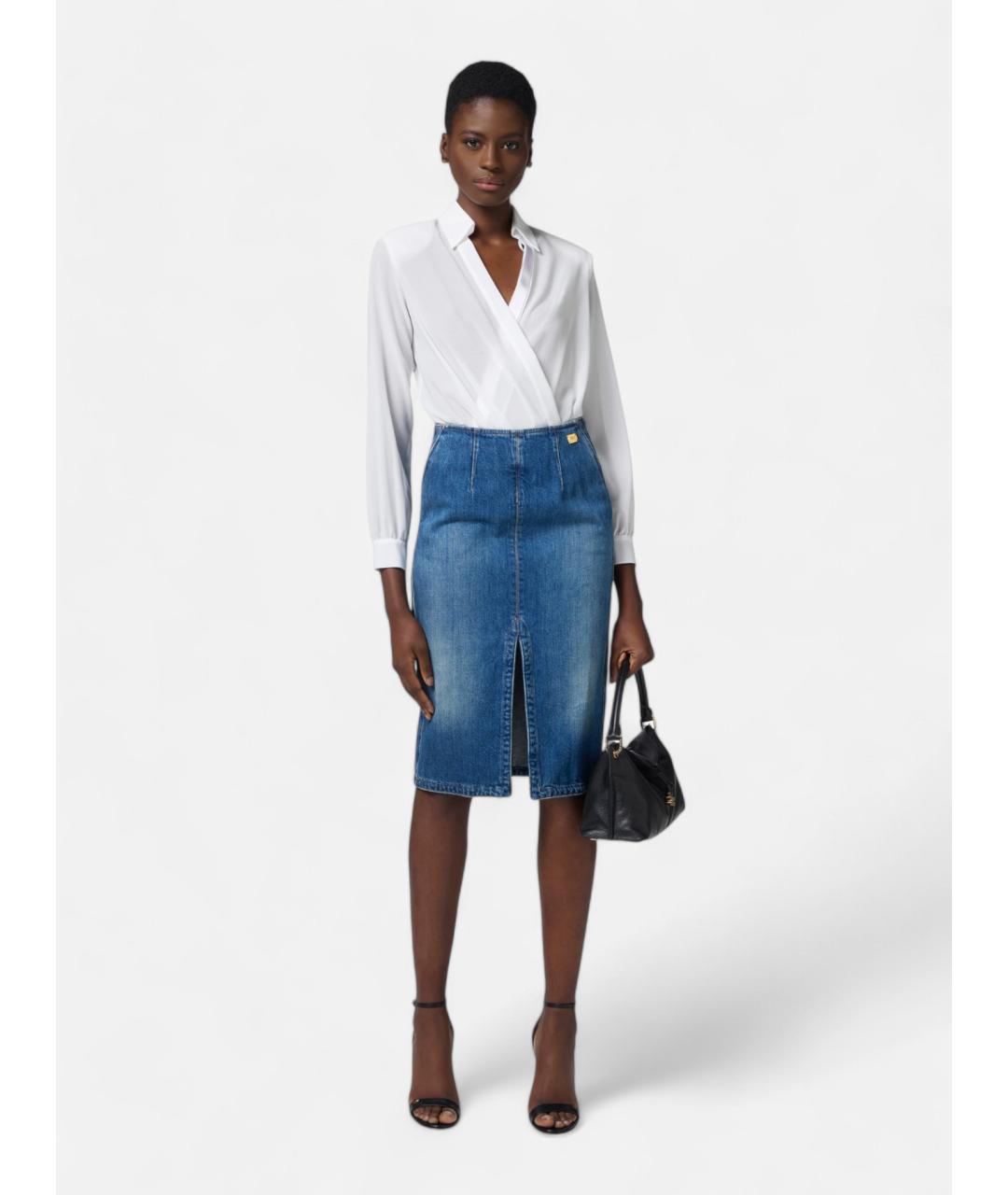 ELISABETTA FRANCHI Синяя хлопковая юбка миди, фото 2