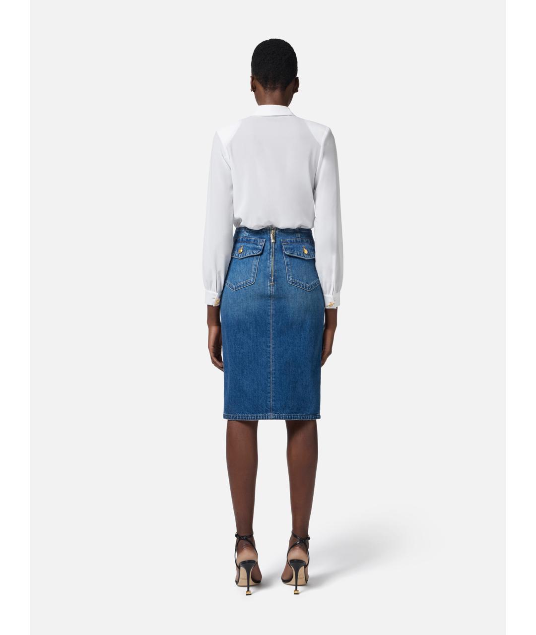 ELISABETTA FRANCHI Синяя хлопковая юбка миди, фото 5