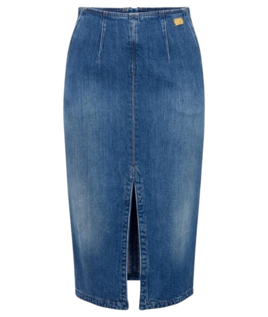 ELISABETTA FRANCHI Синяя хлопковая юбка миди, фото 1