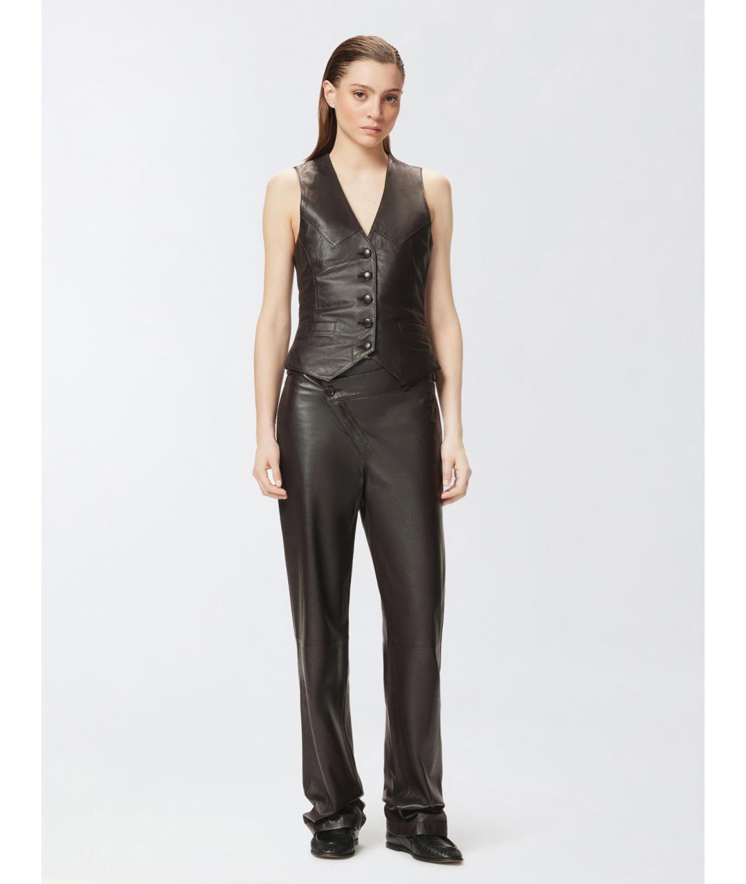 PINKO Черный кожаный жилет, фото 2