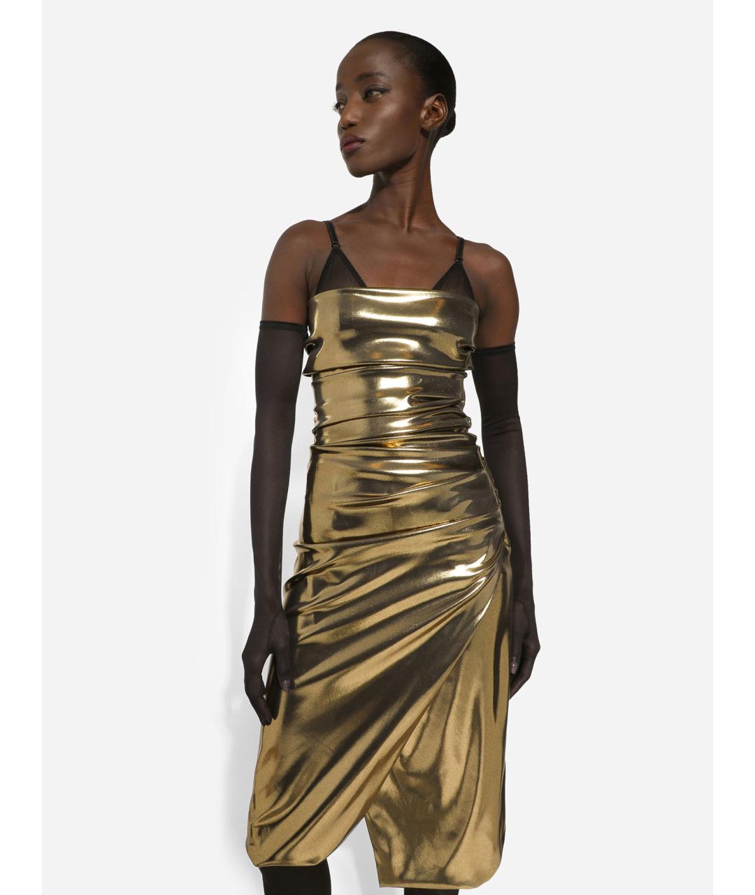 DOLCE&GABBANA Золотое ацетатное вечернее платье, фото 3