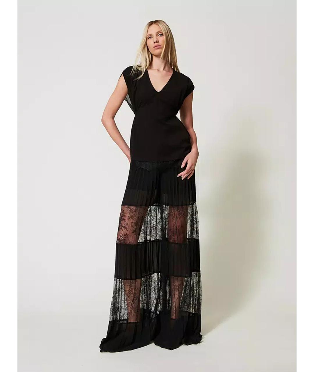 TWIN-SET Черные полиэстеровые брюки широкие, фото 2