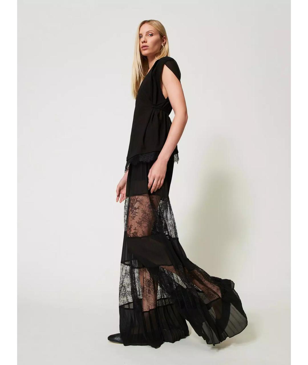 TWIN-SET Черные полиэстеровые брюки широкие, фото 3