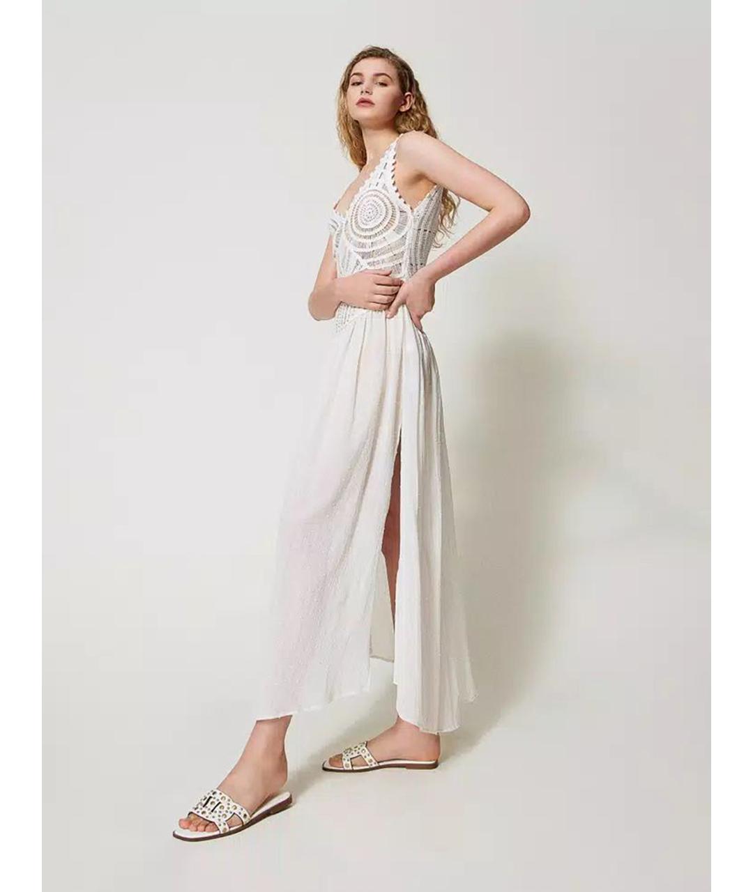 TWIN-SET Белое хлопковое повседневное платье, фото 3