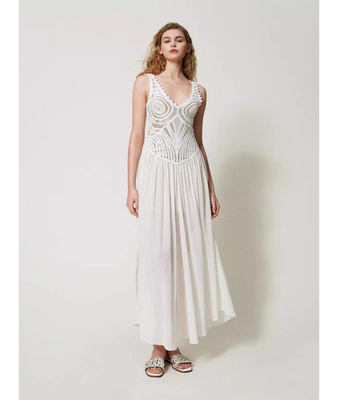 TWIN-SET Белое хлопковое повседневное платье, фото 2