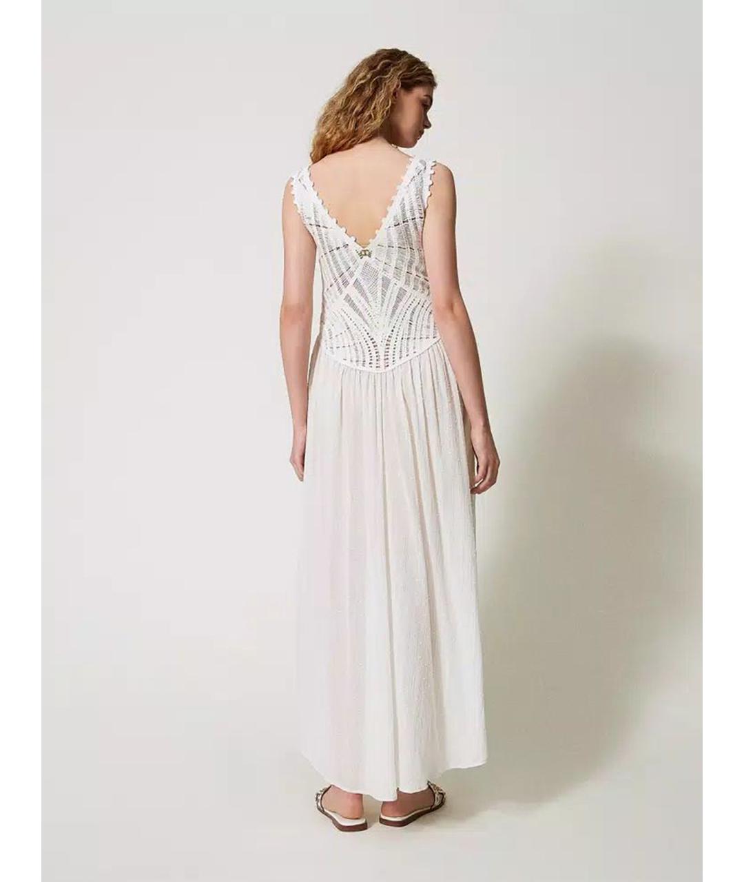 TWIN-SET Белое хлопковое повседневное платье, фото 4