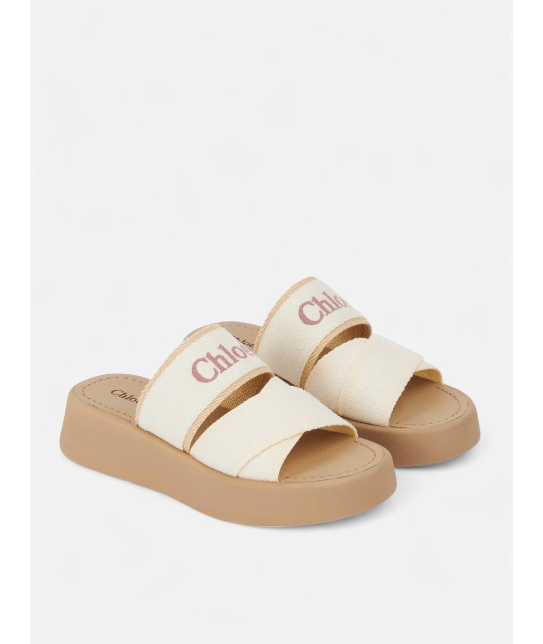 CHLOE Белые текстильные шлепанцы, фото 2