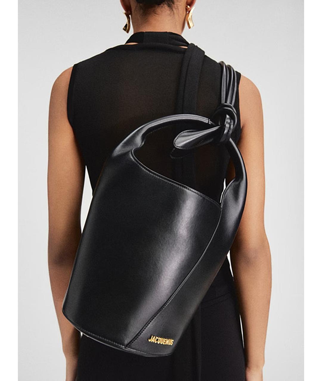 JACQUEMUS Черная кожаная сумка через плечо, фото 5