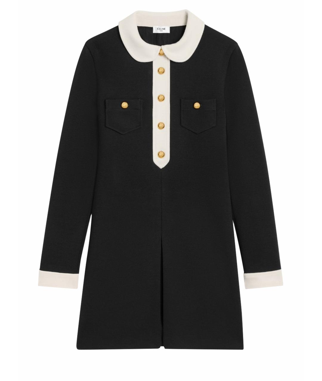 CELINE Черное шерстяное повседневное платье, фото 4