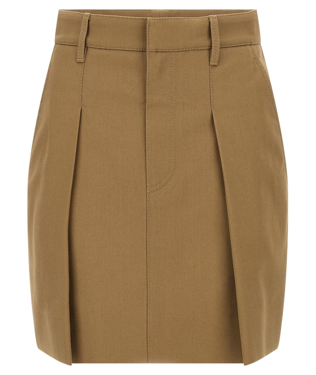 BRUNELLO CUCINELLI Коричневая хлопковая юбка мини, фото 1