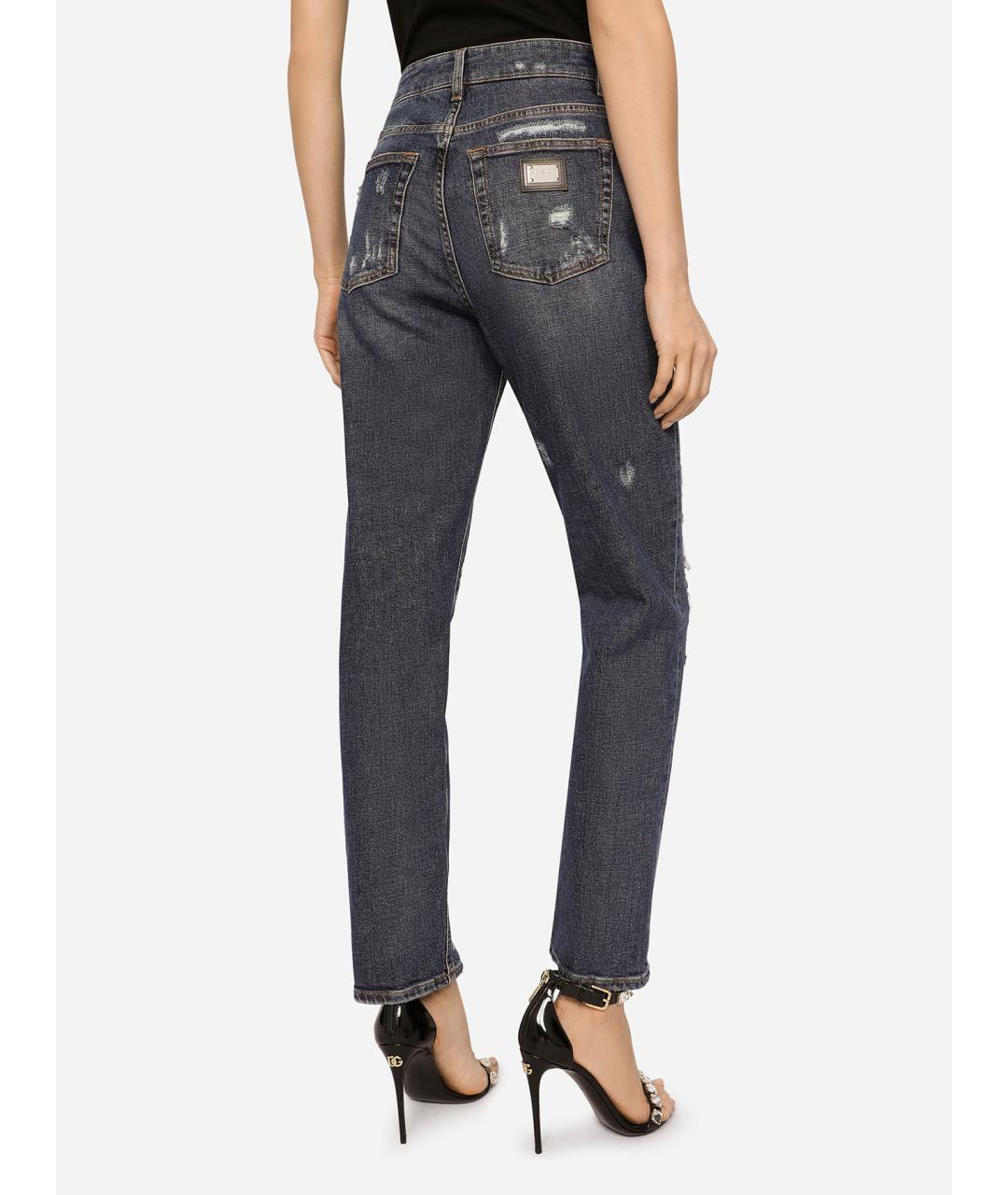 DOLCE&GABBANA Синие хлопковые прямые джинсы, фото 3