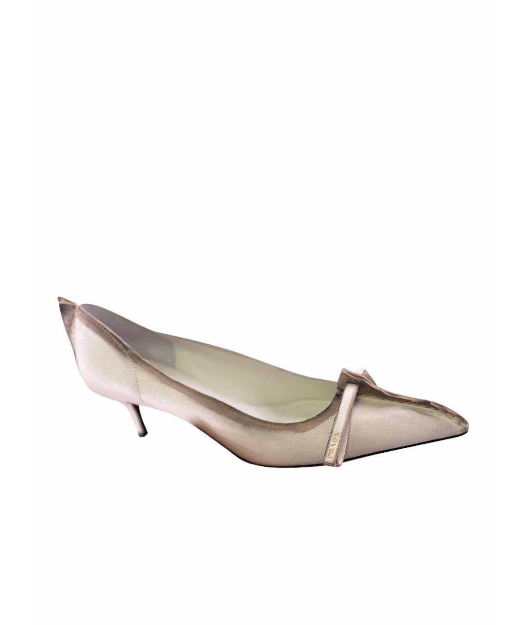 PRADA Белые кожаные лодочки на низком каблуке, фото 1