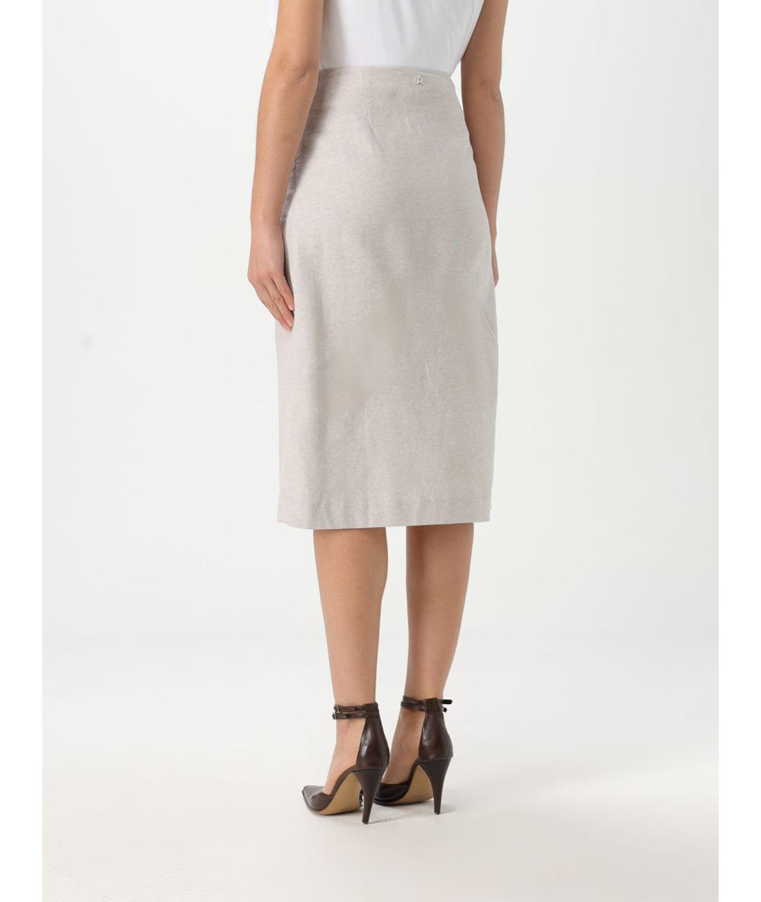 TWIN-SET Бежевая шерстяная юбка миди, фото 2