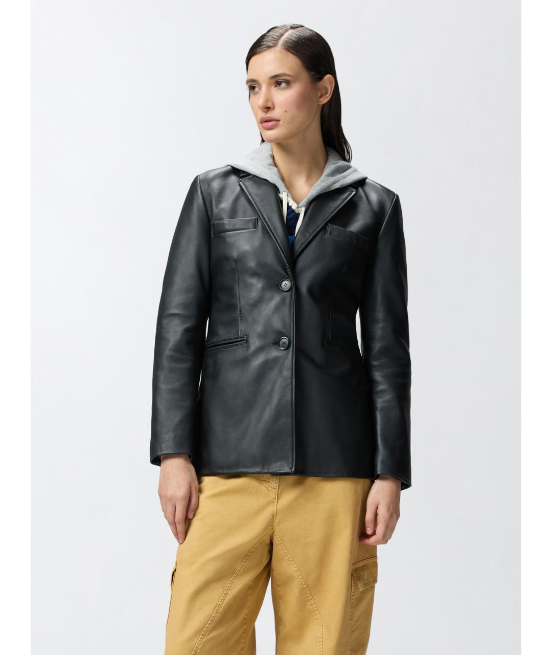 PINKO Черный кожаный жакет/пиджак, фото 3