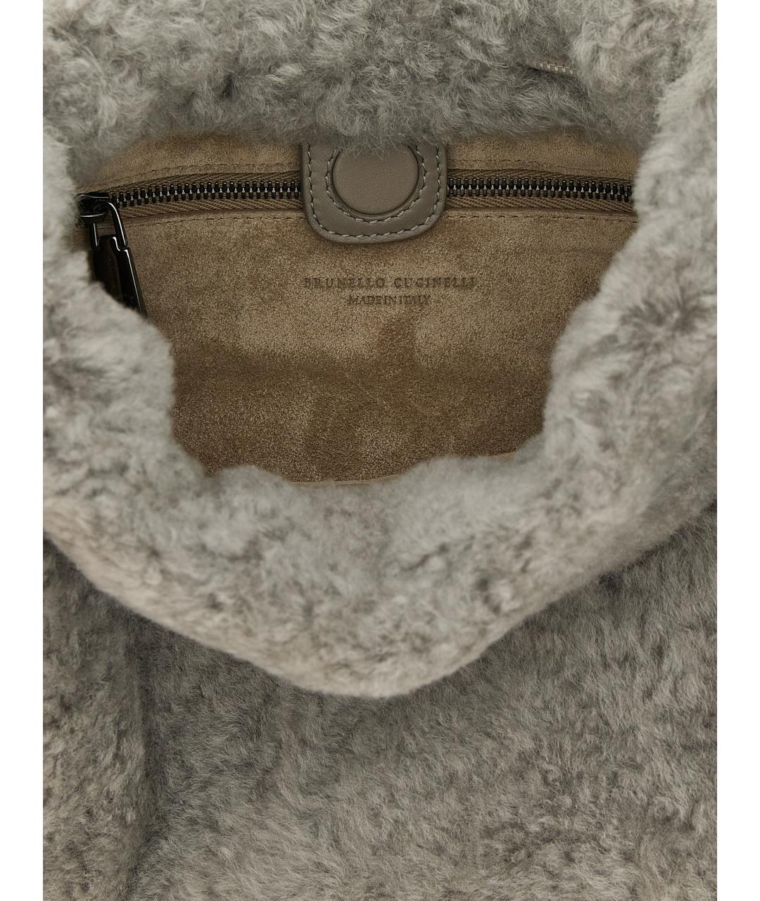 BRUNELLO CUCINELLI Серая кожаная сумка тоут, фото 4