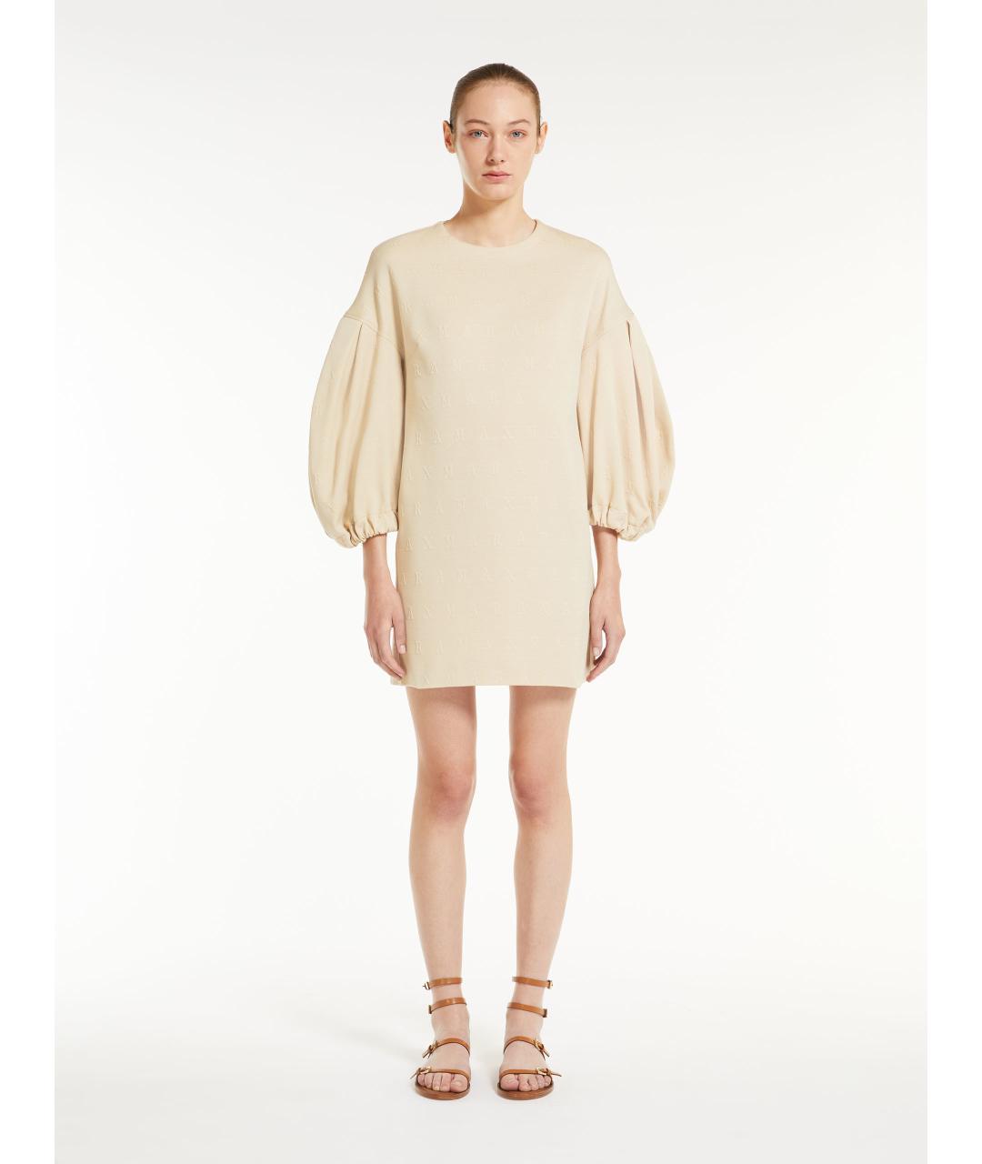 MAX MARA Бежевое хлопковое повседневное платье, фото 3