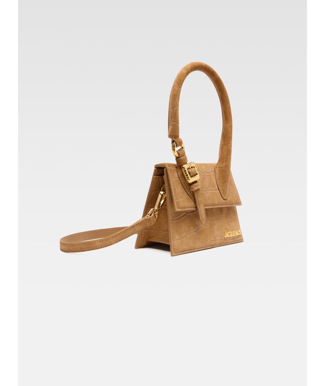 JACQUEMUS Бежевая замшевая сумка с короткими ручками, фото 3