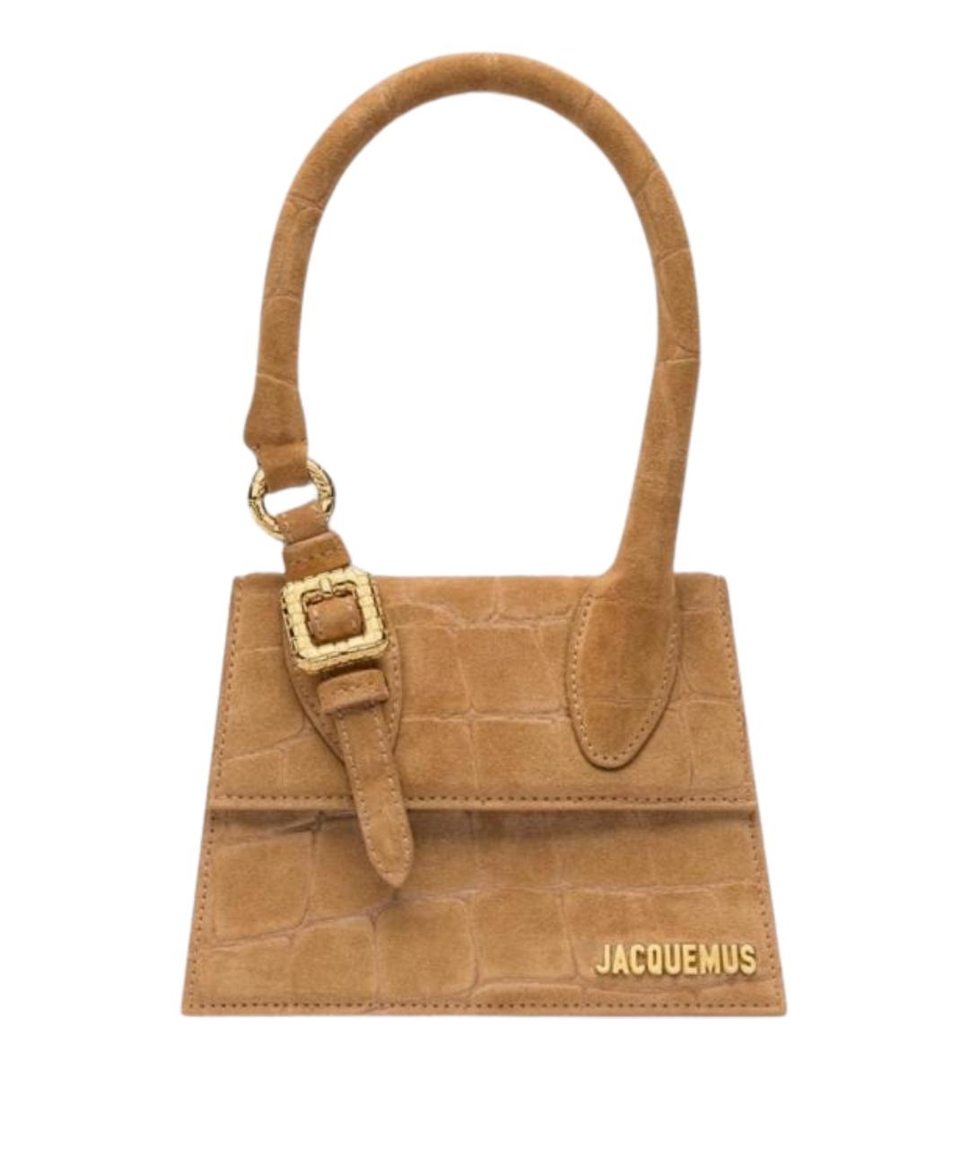 JACQUEMUS Бежевая замшевая сумка с короткими ручками, фото 1