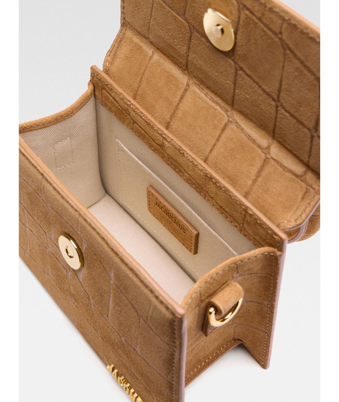 JACQUEMUS Бежевая замшевая сумка с короткими ручками, фото 6