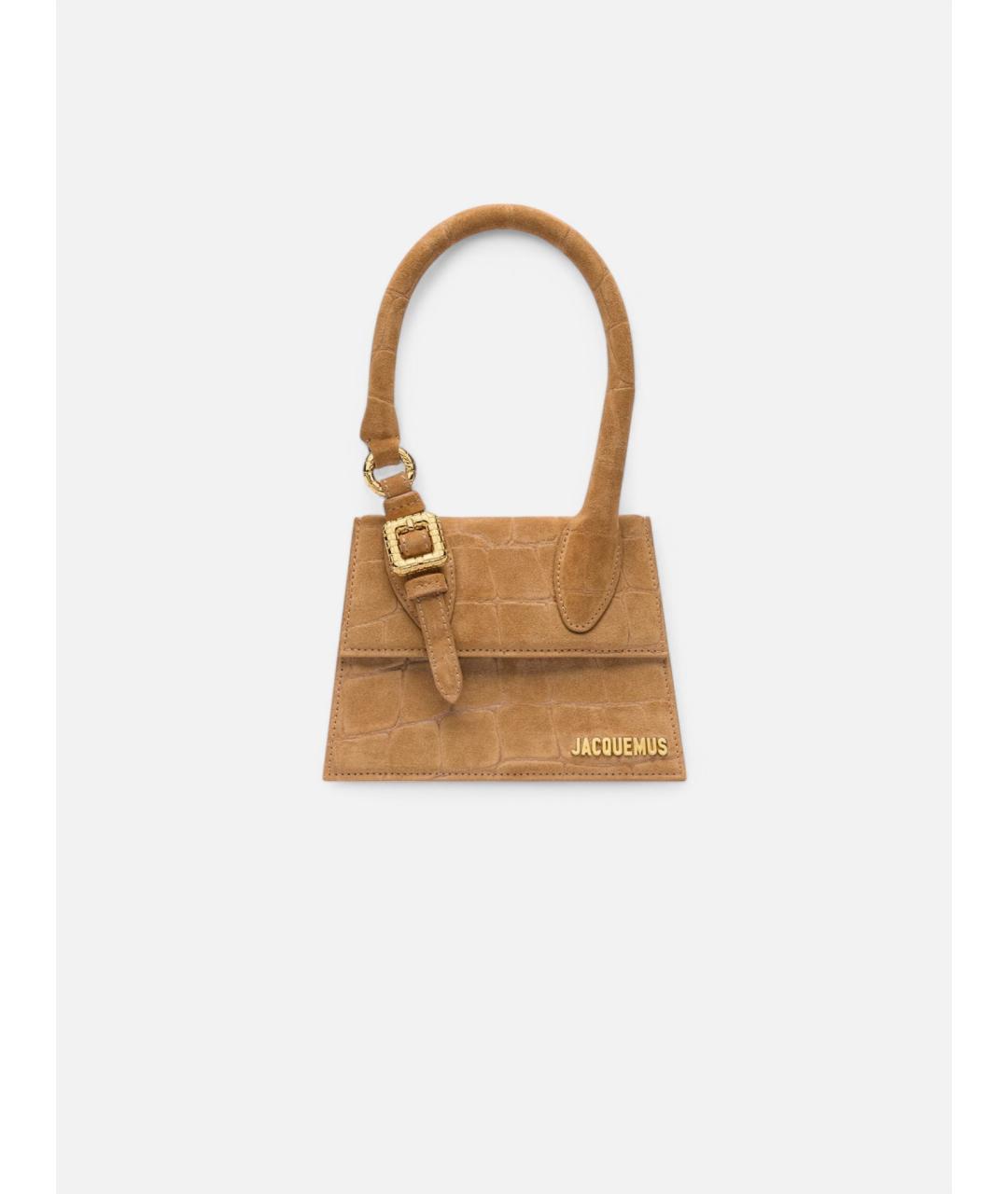 JACQUEMUS Бежевая замшевая сумка с короткими ручками, фото 7
