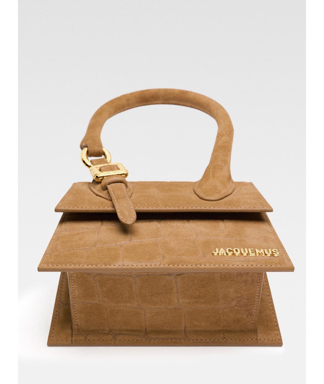 JACQUEMUS Бежевая замшевая сумка с короткими ручками, фото 5