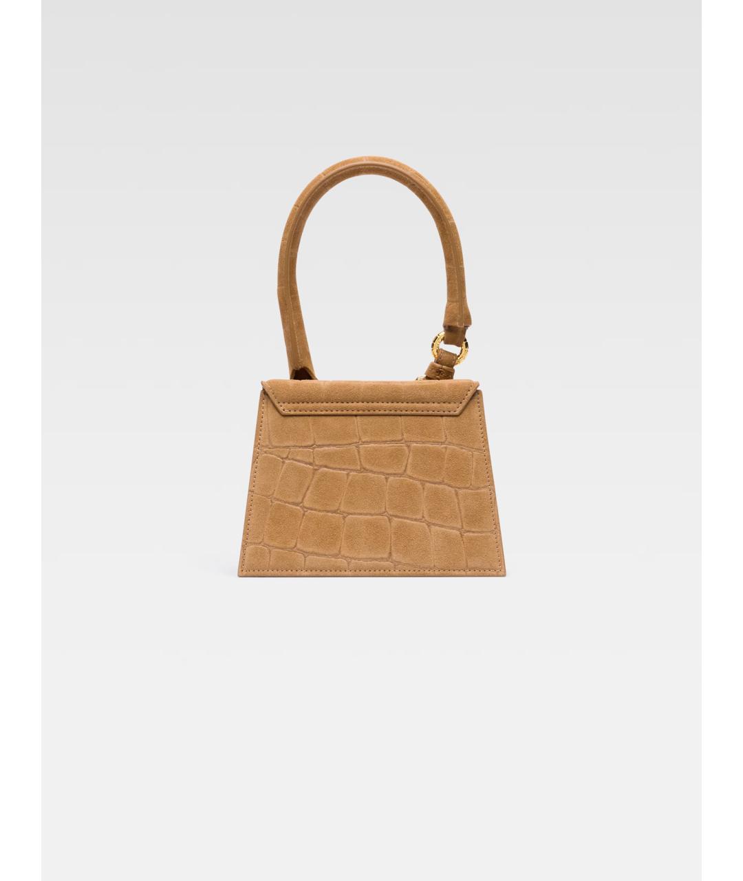 JACQUEMUS Бежевая замшевая сумка с короткими ручками, фото 4