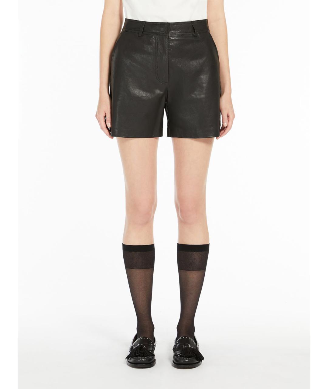 WEEKEND MAX MARA Черные кожаные шорты, фото 2