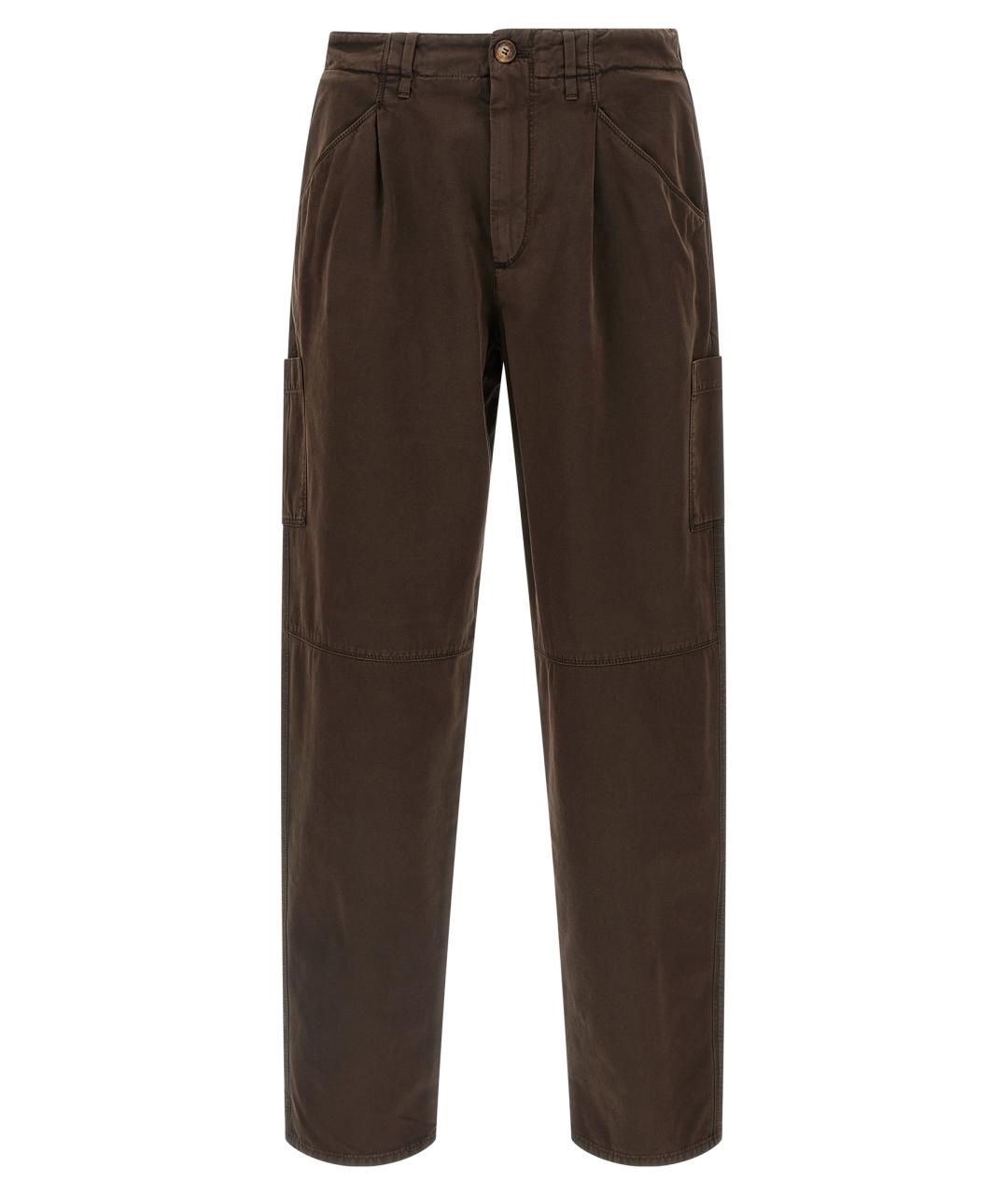 BRUNELLO CUCINELLI Коричневые хлопковые повседневные брюки, фото 1