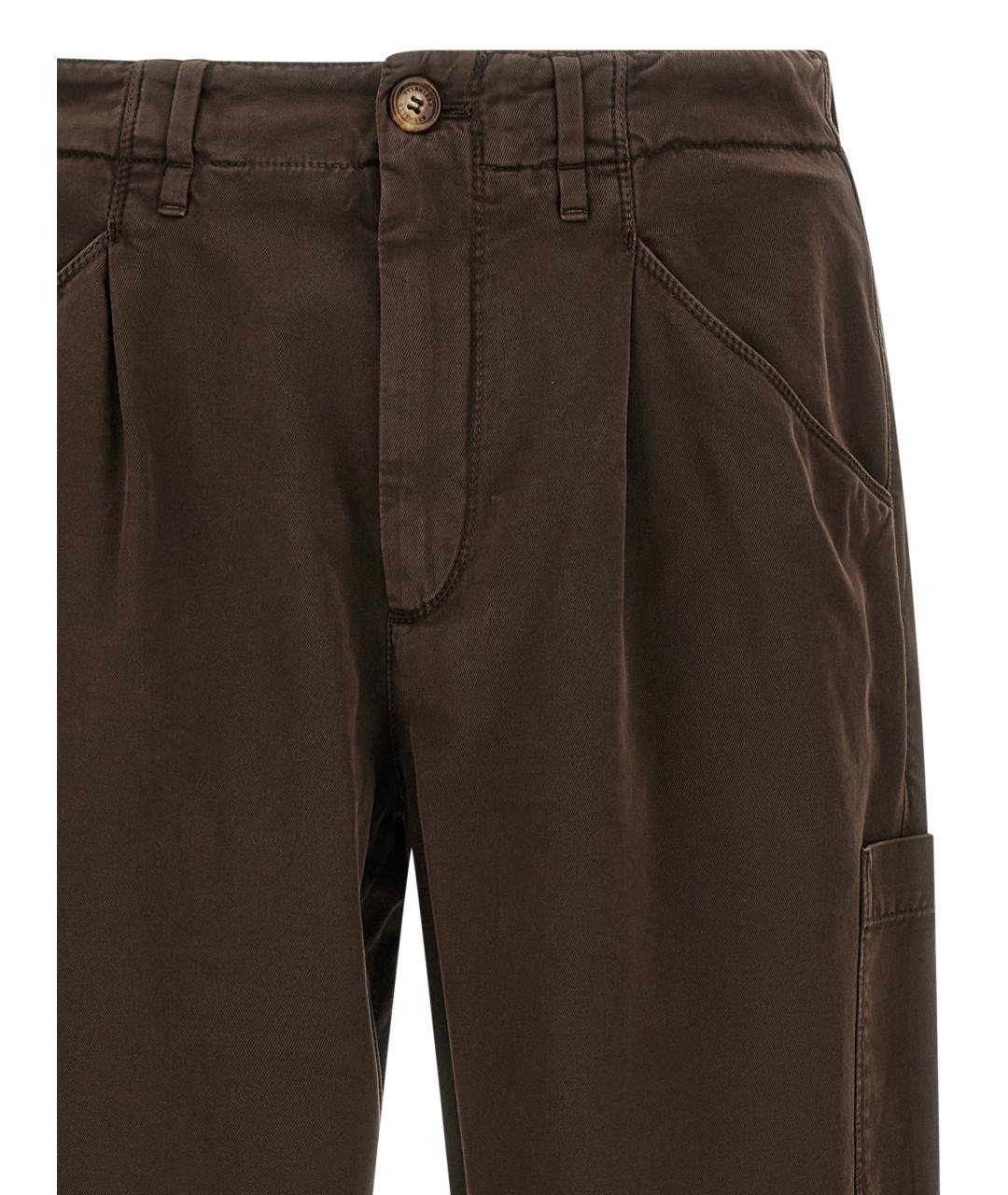 BRUNELLO CUCINELLI Коричневые хлопковые повседневные брюки, фото 3