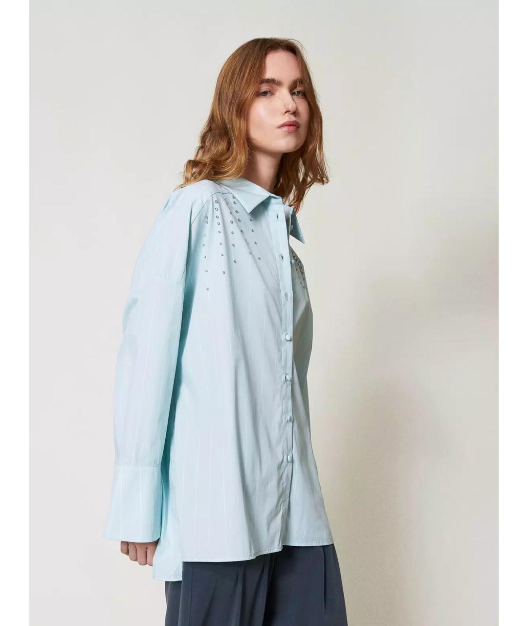 TWIN-SET Голубая хлопковая рубашка, фото 3