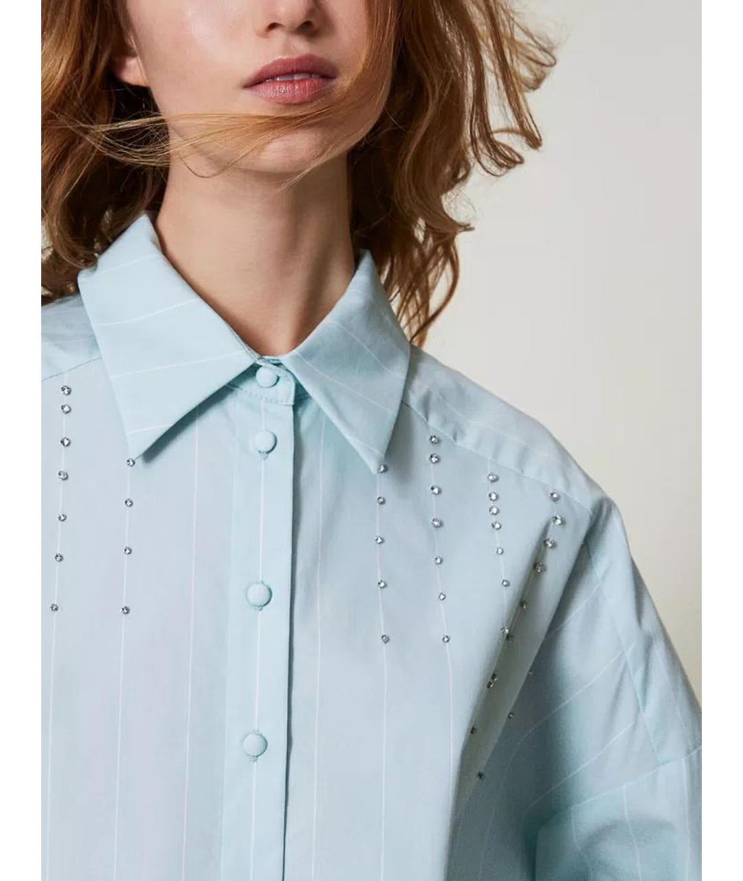 TWIN-SET Голубая хлопковая рубашка, фото 5
