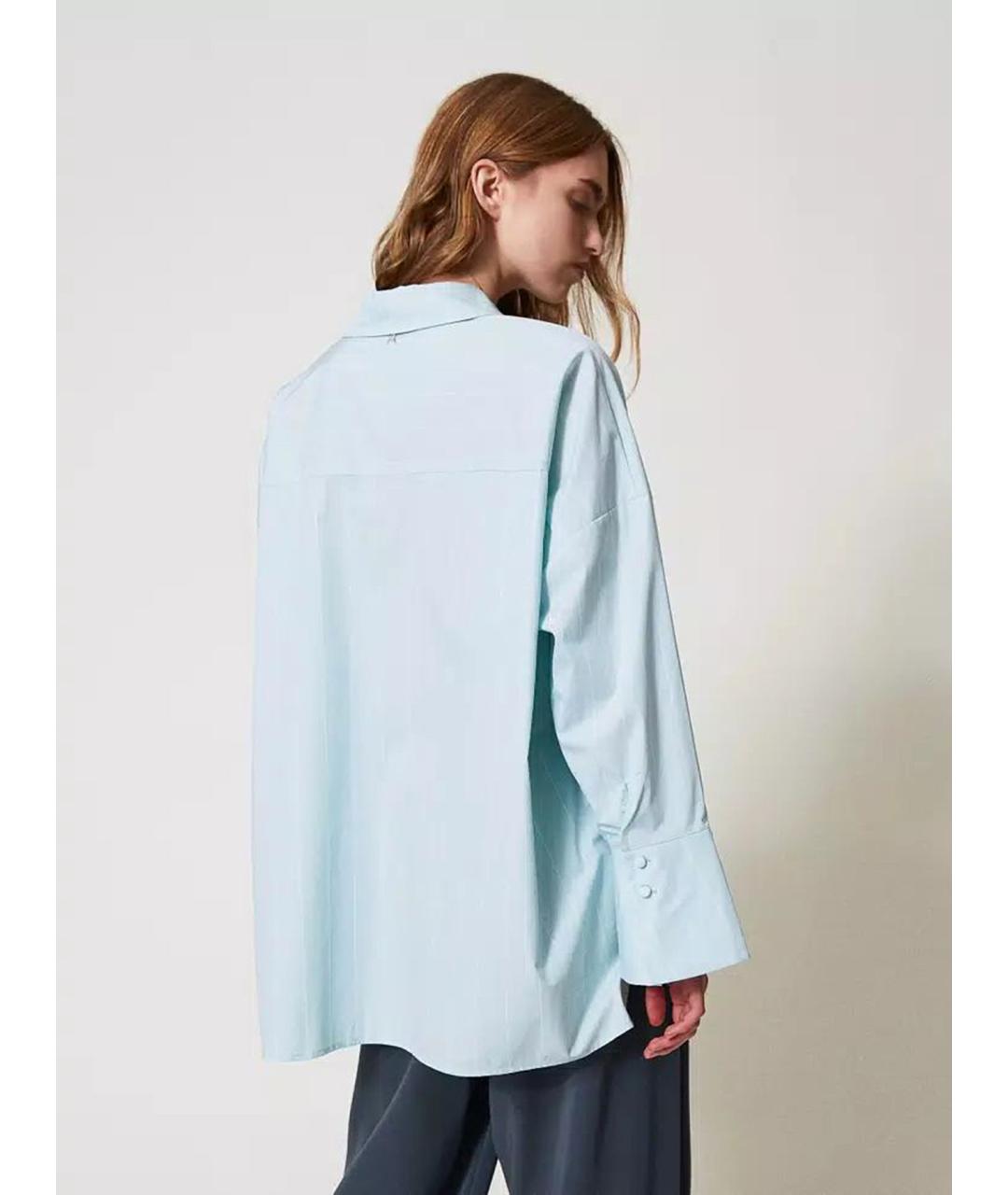 TWIN-SET Голубая хлопковая рубашка, фото 4
