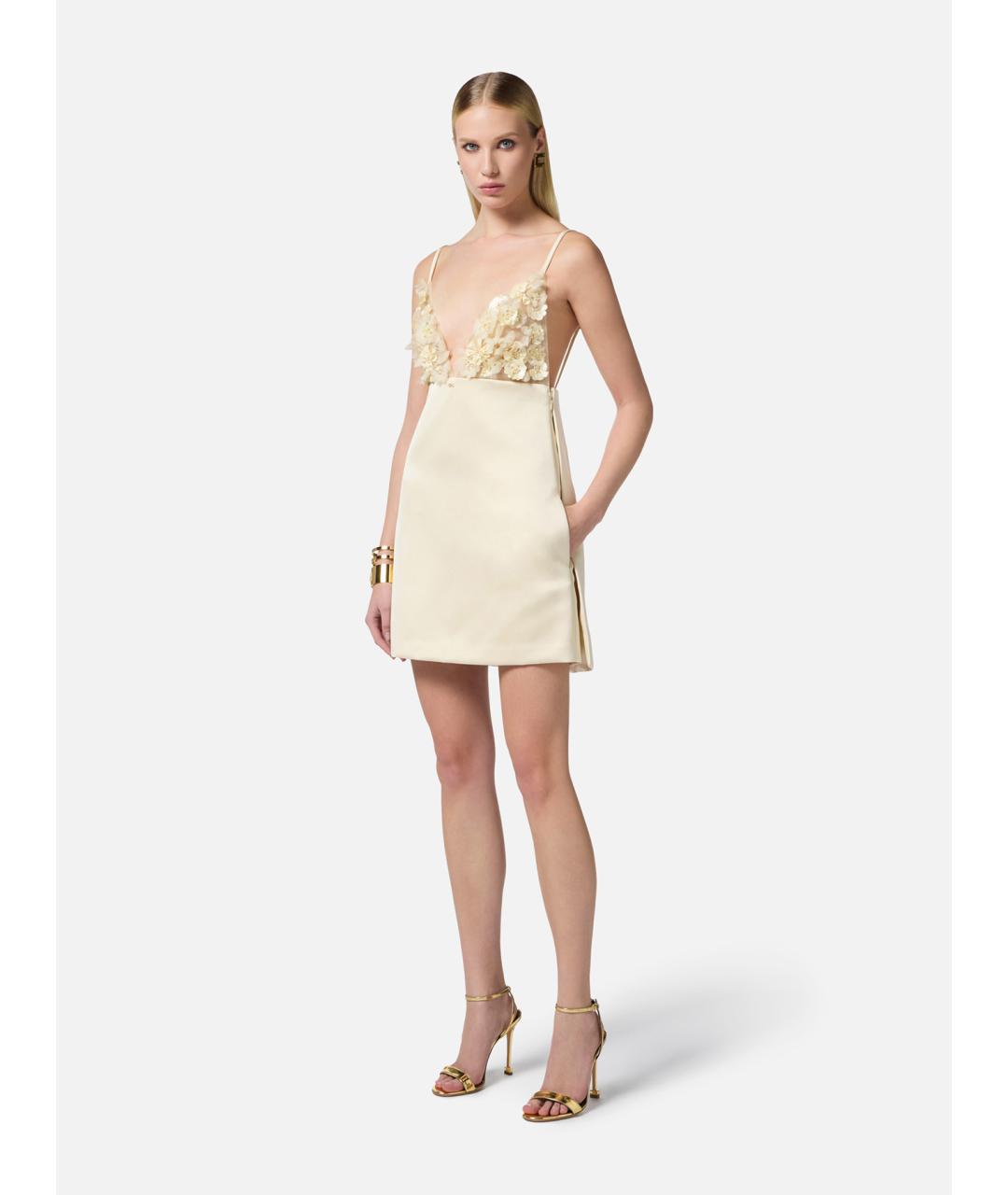 ELISABETTA FRANCHI Бежевое полиэстеровое повседневное платье, фото 2