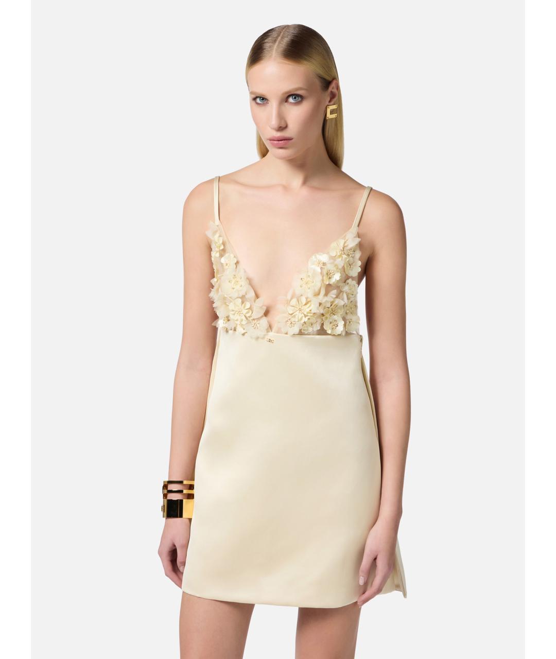 ELISABETTA FRANCHI Бежевое полиэстеровое повседневное платье, фото 3