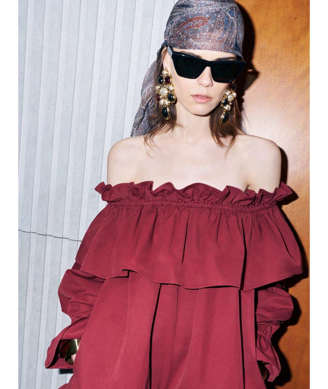 SAINT LAURENT Бордовое хлопковое коктейльное платье, фото 2